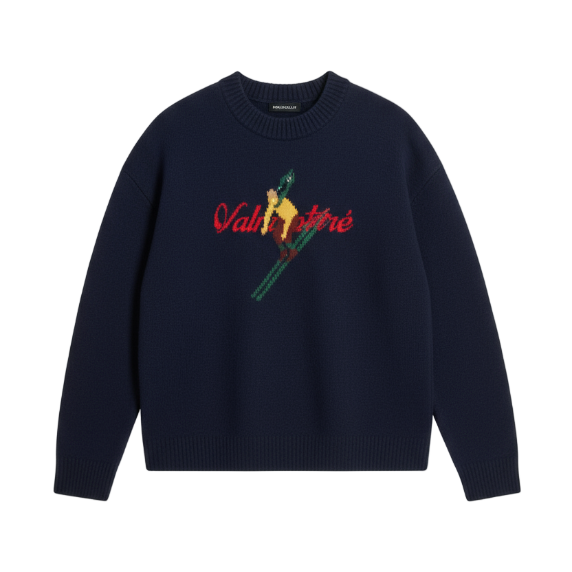 Valmontere Ski Jacquard Knitted Navy Sweater